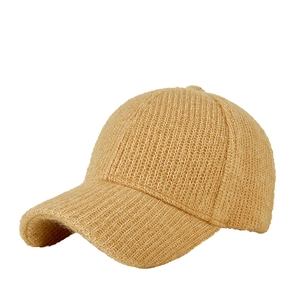 Knitted khaki baseball cap for men and women featuring warm thermal texture on white background