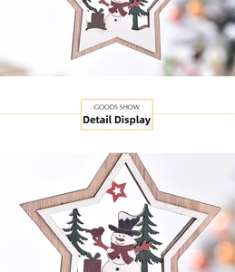 Detailed view of multilayer wooden Christmas star pendant featuring a snowman and tree