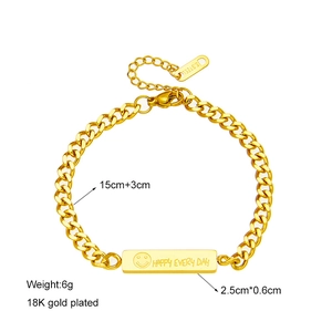 18K gold plated stainless steel bracelet with engraved Happy Every Day charm pendant
