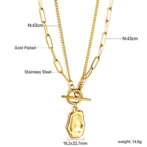 Detail specifications of 18K gold plated stainless steel layered heart necklace with OT buckle
