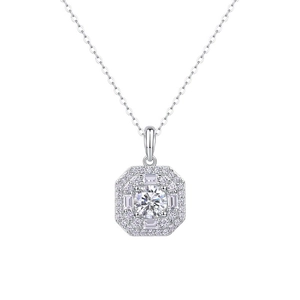 Elegant S925 silver necklace featuring an octagonal pendant with a sparkling moissanite stone