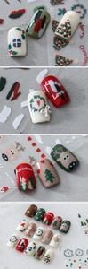 Détails des autocollants à ongles 5D de Noël avec rennes, sapins et motifs de houx