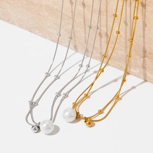 Elegant stainless steel pearl beaded necklaces in gold and silver finishes for women