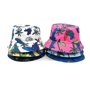Kids Bucket Hat Cartoon Dinosaur Printed Sun Protection Summer Outdoor Beach Travel Hat For Boys Girls Polyester