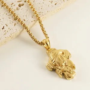 Men's hip hop Desert Eagle pistol pendant in 18K gold finish with stainless steel box chain