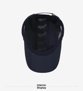 Detail view of the breathable mesh lining and interior wave pattern of the sports cap