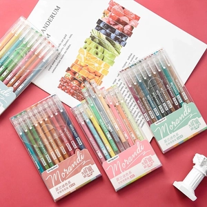 Close-up of 9-piece Morandi color gel pen set in 0.5mm for journaling and art