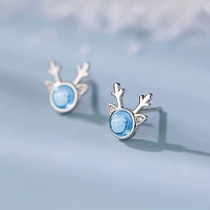 Orecchini A Lobo Renna In Rame Con Zircone Blu Carini Natale Corna Di Cervo Gioielli Per Donna