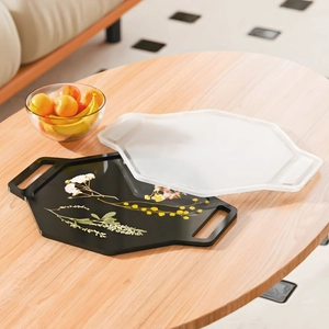 Octagonal resin tray molds set with floral patterns and frosted white silicone finish