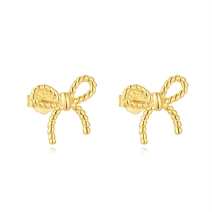 Vue détaillée des boucles d'oreilles nœud doré avec poinçon S925 en argent sur la tige