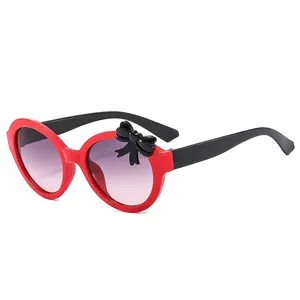 Kids Sunglasses Round Frame UV400 Protection Cute Bow Tie Decor PC AC Plastic Fashion Eyewear For Boys Girls