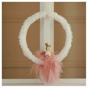 White plush ring and pink feather dress angel ornament for Christmas tree decoration