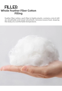 Close-up of white feather cotton fiber filler showing soft texture and breathability