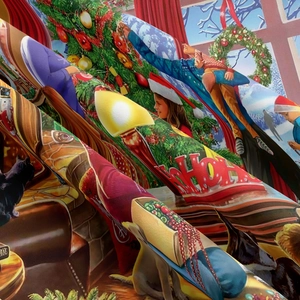 Detailaufnahme der Leinwandtextur und des festlichen digitalen Weihnachtsdruckmusters