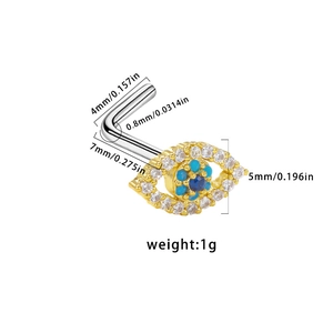 Tableau des tailles détaillé du piercing de nez œil protecteur doré avec mesures de zircon