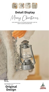 Detail showing a vintage lantern prop and silver sequin embroidery on Santa's doll garment