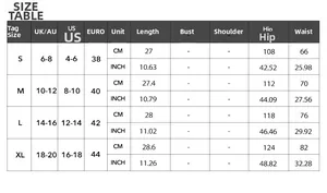Detailed size guide table for women's casual striped shorts including US and EU measurements
