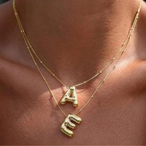 18K Gold Plated Brass Balloon Alphabet Initial Pendant Necklace For Women Personalized High Polish Bubble Letter Jewelry