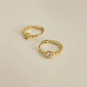 Minimalist 925 sterling silver gold plated hoop earrings with round white zircon stones