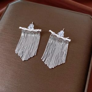 Détail de boucles d'oreilles à pompons argentés avec zircons sur un écrin à bijoux