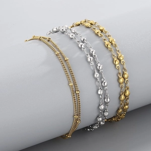 Ensemble de colliers à perles en acier inoxydable doré et argenté pour femmes