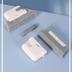 2-in-1 detachable window groove cleaning brush with scouring pad and mini scraper tool