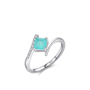 Square Paraiba Blue Green Gemstone Ring 925 Sterling Silver For Women Elegant Asymmetric Design Open Ring