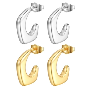 Minimalist chunky C-shaped hoop earrings in polished gold and silver stainless steel