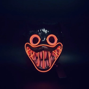 Poppy Playtime style LED glowing mask with orange neon light lines on black plastic base