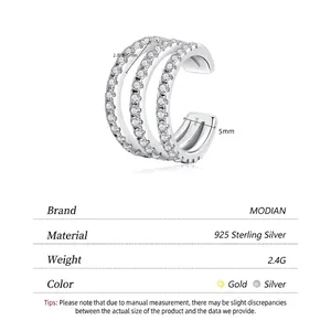 Triple layer 925 sterling silver ear cuff with micro-pave zirconia in a polished finish
