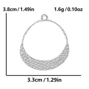 Detailed view of hammered stainless steel crescent pendant with dimensions and weight