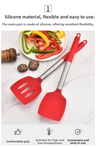 Silicone cooking spatula set with flexible heads and stainless steel handles for non-stick pans