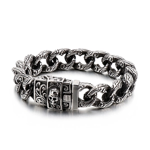 Men Vintage 316L Stainless Steel Bracelet Skull Head Carved Pattern Retro Gothic Punk Jewelry