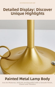 Detail of golden iron base and touch sensor on rechargeable Aladdin ambient lamp