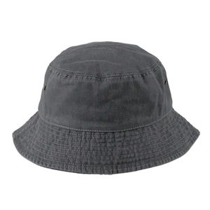 Short brim dark grey washed cotton bucket hat with stitch details and foldable design