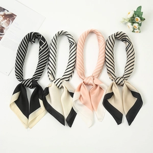 Elegant silk small scarves in black, beige, pink, and khaki with cashew flower print