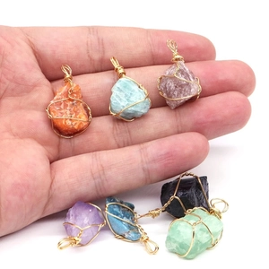 Handmade wire-wrapped natural crystal stone pendants in assorted colors for women jewelry