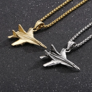 Titanium steel fighter jet necklaces in gold and silver finish with box chains