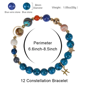 Handmade 8mm natural stone constellation bracelet with blue planets beads and star charm