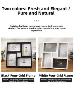 Detail of 6-inch 4-grid wooden photo frame in black and white minimalist styles