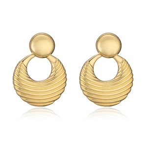 Retro bow-shaped gold earrings with polished studs and textured wavy hoops
