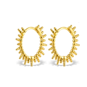 Detailed close-up of S925 silver gold hoop earrings featuring a unique beaded radial design