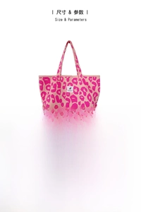 Pink leopard print tote bag dimensions: 52cm width, 32cm height, with snap button closure