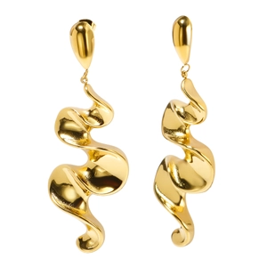 Boucles d'oreilles pendantes spirales en acier inoxydable plaqué or 18 carats