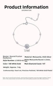 Macro shot of S925 silver moissanite bracelet with 1 carat round cut center stone detail