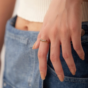 Minimalist 18K gold plated stainless steel ring with micro-pave zircons for women