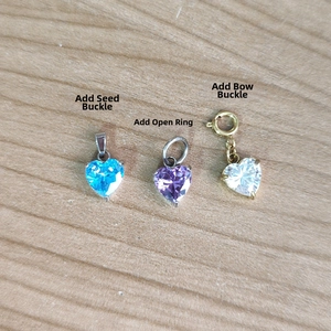 Detailed heart crystal charms with pinch bail, jump ring and spring ring clasp options