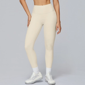 Leggings de yoga crème à taille haute avec contrôle du ventre et tissu extensible