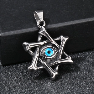 Gothic punk hexagram devil eye pendant in polished stainless steel for men's necklace