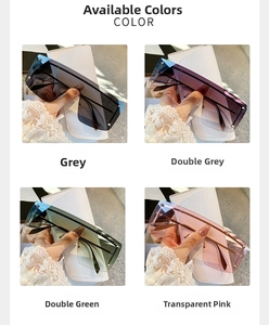 Detail view of oversized rivet sunglasses in grey, double grey, green and pink colors